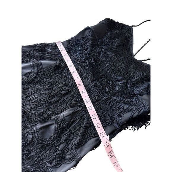 Vintage Inspired Black Fringe Maxi evening Gown With Rhinestone Straps - Picture 11 of 12